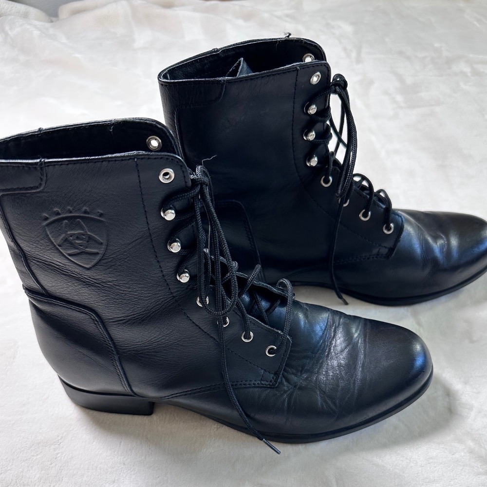 Ariat Womens Black Leather Lace Up Paddock Boots Size 10 Equestrian Riding